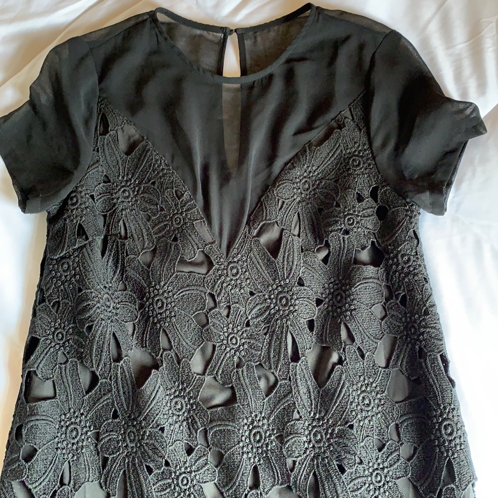 Tobi black lace formal mini dress
